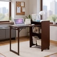 thumbnail image 2 of HomePerch Bamboo Folding Desk with Hidden Storage & Bookshelf, Foldable Computer Desk for Small Spaces, Mid Century Writing Table for Home Office or Bedroom, Walnut Brown, 2 of 10