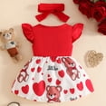 thumbnail image 4 of Wxirdiow Rompers for Summer Toddler Girl Dresses Ruffled Sleeve Casual Dress Summer Toddler Girl Clothes with Cute Headband Red Size,6-9 Months, 4 of 7