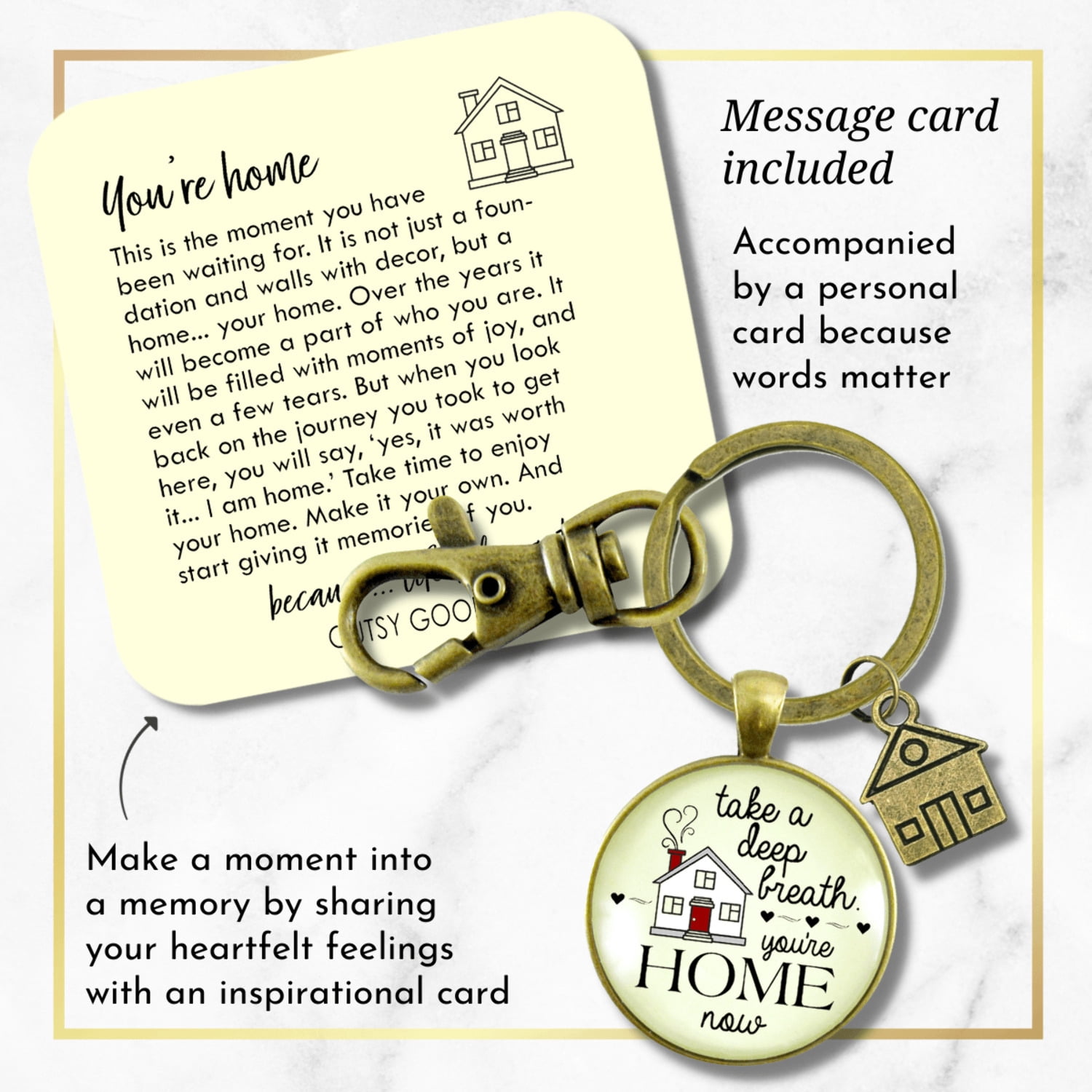 New Home Gutsy Goodness Bronze Keychain Take Deep Breath First House Apartment Gift Idea From Realtor