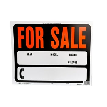 Hy-Ko 14.5 x 18.5 inch Auto/Car For Sale Sign, Plastic, Text Box