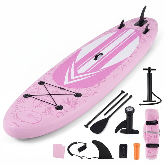 Airfind Inflatable Stand Up Paddle Board with 3 Fins Backpack and Ankle Leash for Adults Cruising on Lakes, Pink and White