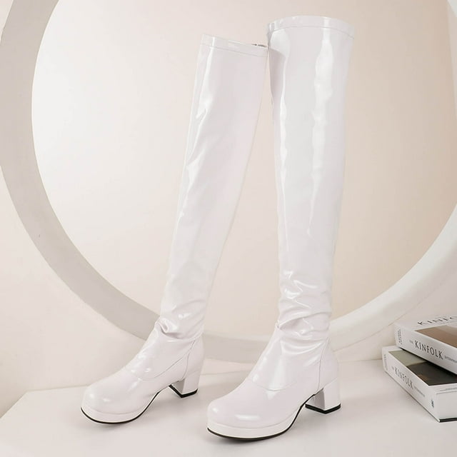 Foreign Trade Candy Color Patent Leather Ladies Back Zipper Thick Heel Round Toe Over-the-knee Boots