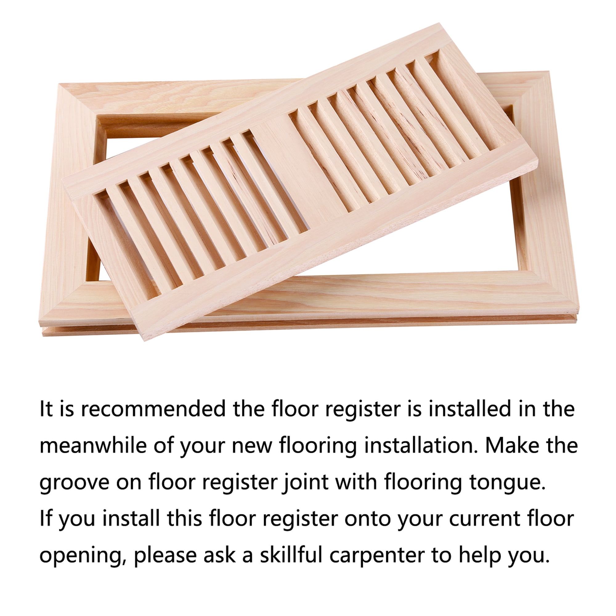 Homewell Hickory Wood Floor Register, Flush Mount with Frame, 4X10 inch, No Damper, Unfinished