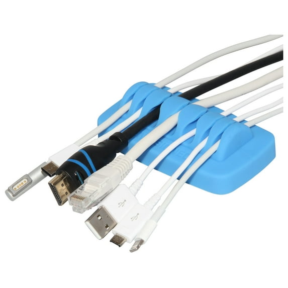 Heaviest Cable Organizer on the Market! Compact and Weighted Desktop Cord Holder and Cable Organizer, Eco-Friendly Silicone, No Bad Smell, Bundled with 4 Reusable Cable Ties! (Blue)