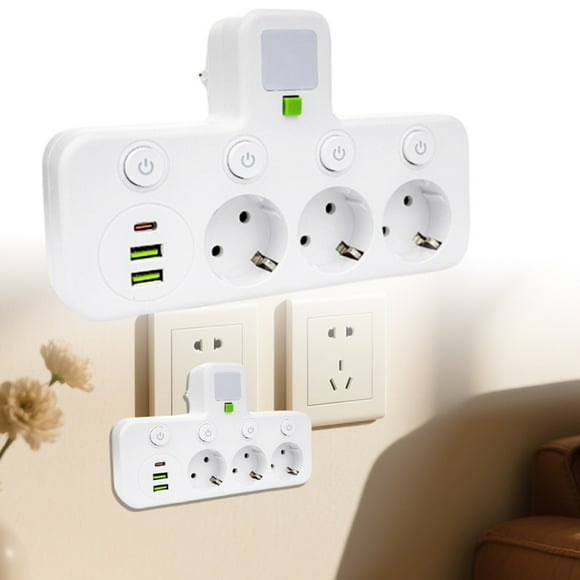 Klonfd une Carte d'Alimentation 6 en 1 avec des Prises de Courant Indépendantes et 3 Ports USB et une Prise Compatible avec les Téléphones Mobiles et les Appareils Ménagers