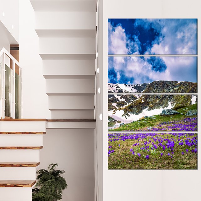 Spring Blooming Crocus Flowers - Landscape Canvas Art Print