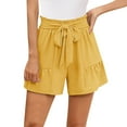 thumbnail image 2 of BKQCNKM Sweatpants Women Sweat Pants Women's Wide Leg Shorts without Pockets Lightweight High Waisted Adjustable Tie Knot Loose Summer Cute Trousers Features: Shorts for Women Yellow M, 2 of 6
