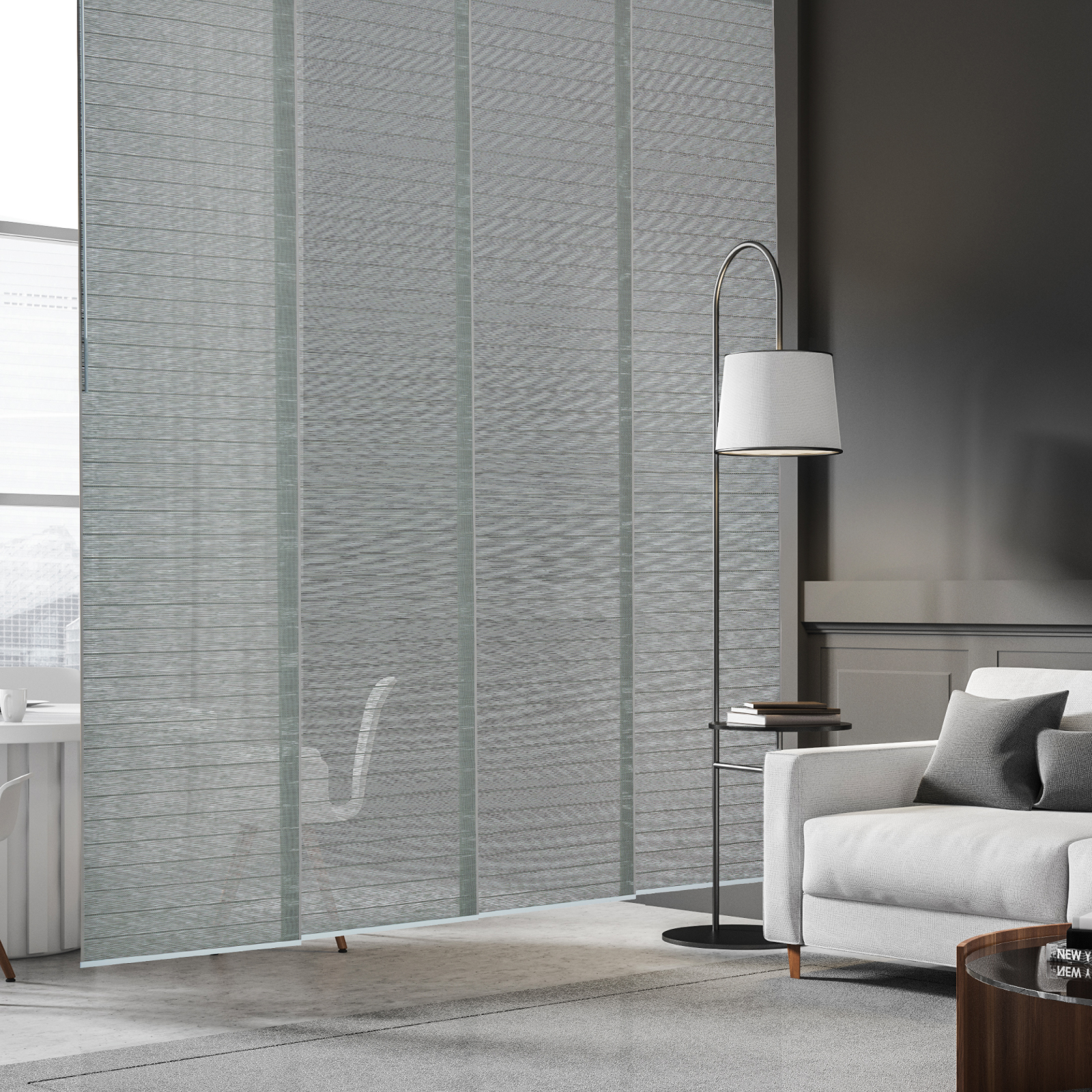 Piecenat Panel Track Blinds 23 in Cordless Paper for Sliding Door Vertical Window Blinds, Sage Gray, 85.5 in x 96 in
