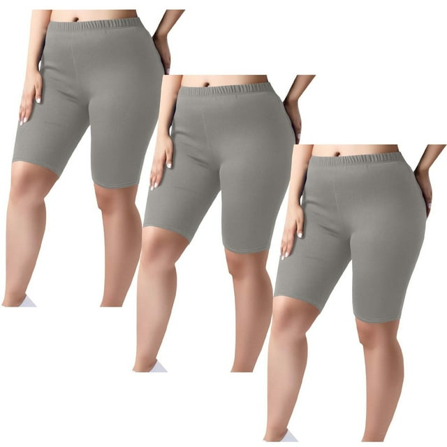 Plebaso Leggings Longueur Genou pour Femmes Grande Taille Shorts de Yoga d'Été sous Robe 2/3 Pack