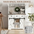 thumbnail image 4 of 72" Farmhouse Bar Cabinet with Sliding Barn Door, Tall Kitchen Buffet with Storage Hutch and 3 Drawer, Rustic Coffee Wine Bar Sideboard with Wine & Glasses Rack, for Living Room, Washed White, 4 of 8