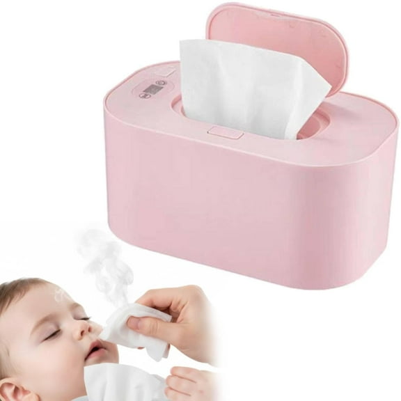 Baby Wipe Warmer, Portable Large Capacity Wipes Warmer Dispenser with LED Display, Adjustable Baby Wet Wipes Holder, Quiet and Evenly Overall Heating for Home Car Travel Use (Pink)