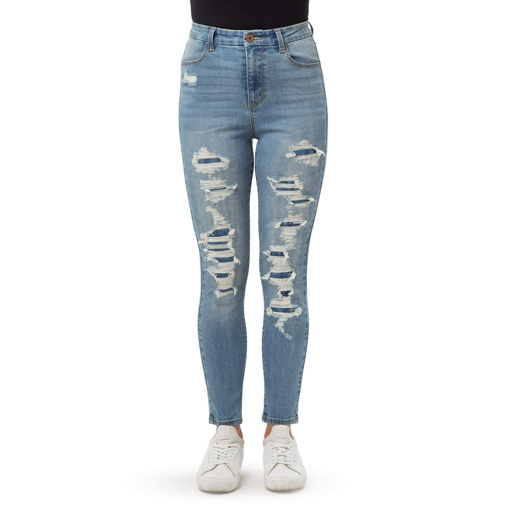 No Boundaries - No Boundaries Juniors' Destructed Curvy High Rise Ankle Skinny Jeans - Walmart