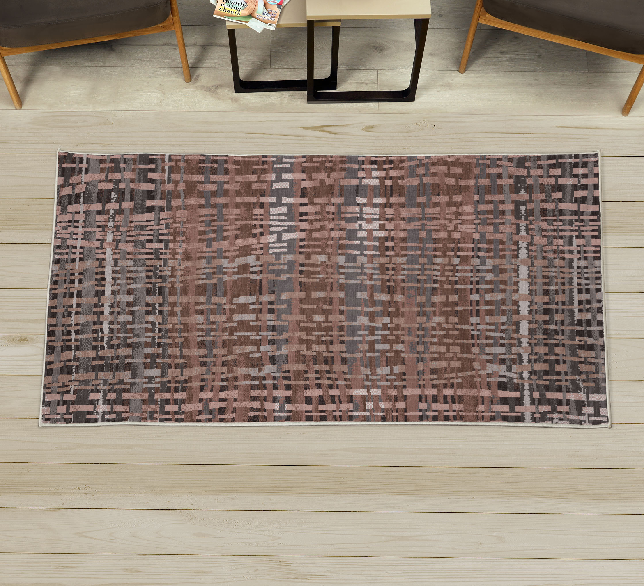 Umber Design Rug Modern Decorative Rug, Funky Abstract Style Design of Pixel Look Waving ...