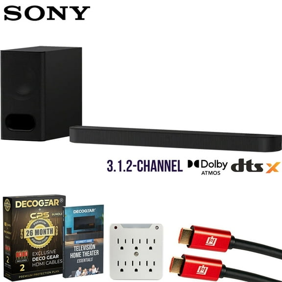 Sony HTB600 BRAVIA Theater Bar 6 3.1.2-Ch Soundbar With Wireless Subwoofer Bundle with CPS 26 Month Protection, 2x HDMI Cables, Surge Adapter & Deco Gear Complete Home Theater Beginner's Guidebook