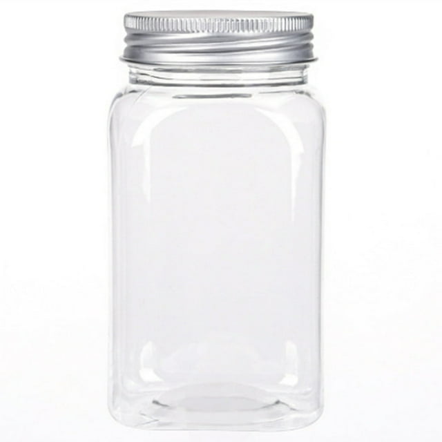 12PCS Condiment Jar Set Transparent Plastic Bottle Food Packaging Bottle Airtight Metal Cap Empty Square Spice Container