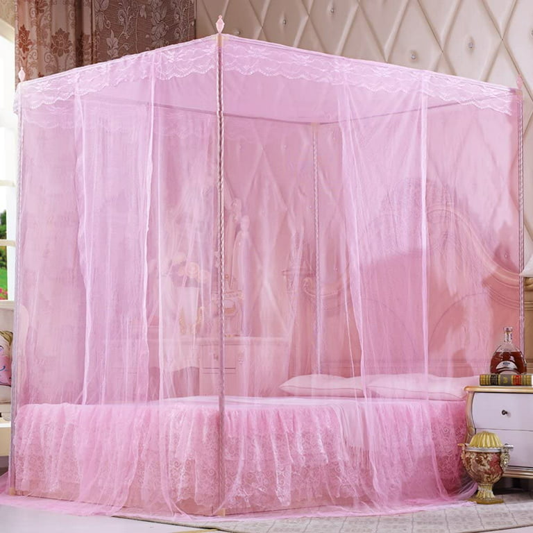 Visland Mosquito Net, 4 Corner Post Bed Canopy, Quick and Easy Installation  for King Size Beds Large Queen Size Bed Curtain 