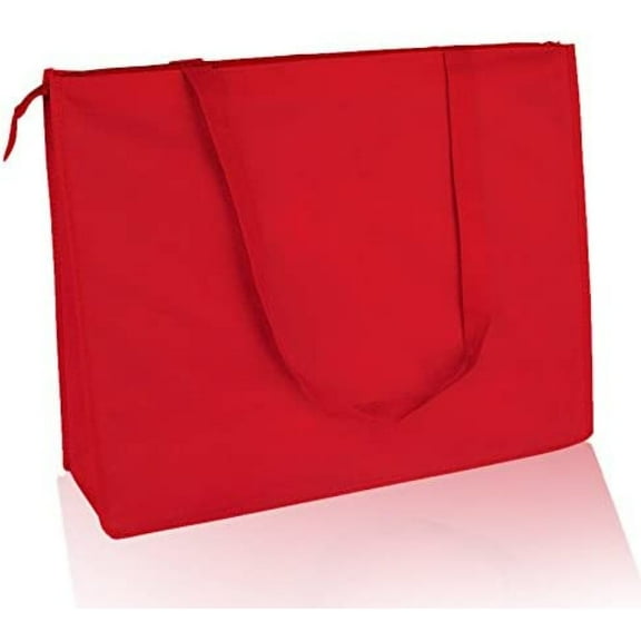 (12 Pack) Set of 12- Reusable Non Woven Jumbo Zippered Tote Bag (Red)