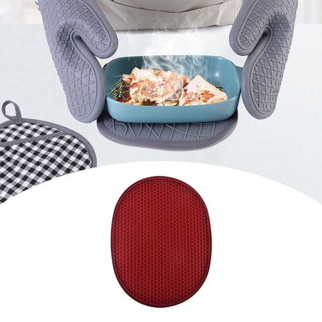 Mitts de horno soportador de maceta resistente al calor con bucle colgante Guantes de horno de baches múltiples para acampar en la barbacoa Microondas Rojo