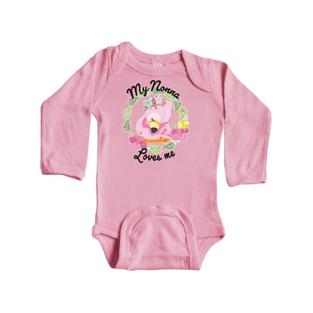 

Inktastic Baby Flamingo My Nonna Loves Me with Flower Wreath Gift Baby Boy or Baby Girl Long Sleeve Bodysuit
