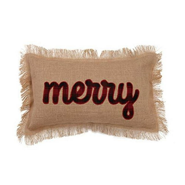 Mistletoe 31JES614C20OB Joyeux Emb Appq Oreiller de Vacances Saisonnières&44; Rouge & Taupe