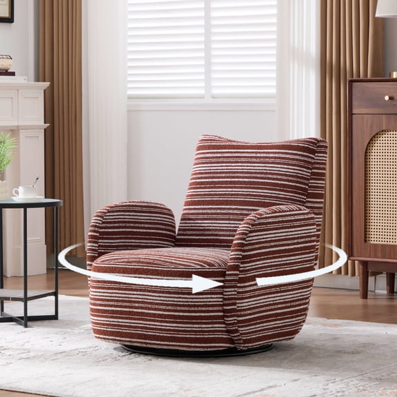 Swivel Accent Chair,Swivel Barrel Chair Modern Upholstered Round Armchair Comfy Club Reading Chairs Striped Fabric Reading Accent Chairs for Living Room Bedroom Balcony