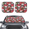thumbnail image 2 of Lsque Skull and Roses 2 PCS Windshield Sun Shade | CarFoldable Window Covers | Car Accessories Reflect UV for Universal Cars SUV Truck-Large, 2 of 6