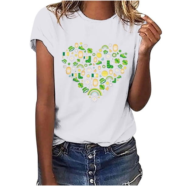 Camisetas con estampado del Día de San Patricio y cuello redondo para mujer, blusas femeninas cómodas a la moda, Tops Fridja bn872