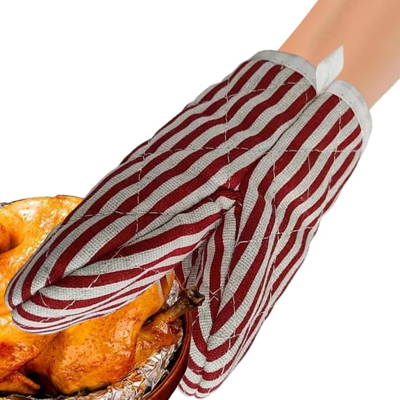 Oven Gloves, Heat Resistant Striped BBQ Mitts for Baking Grilling