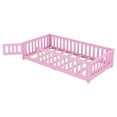 thumbnail image 4 of Twin Size Floor Bed, Minimalist Rubberwood Floor Bed Frame with with Safety Guardrails and Door, Montessori Bed for Boy & Girl, Pink, 4 of 8