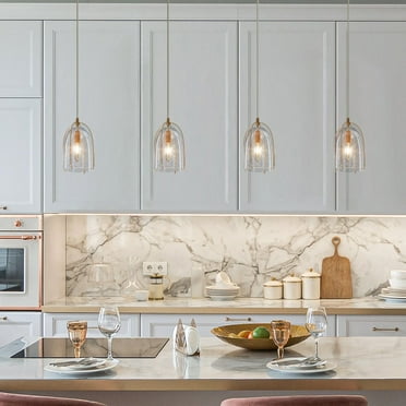 LaLuz Mini Modern Gold 1-light Compact Glass Island Pendant Lights for Dining Room - D5.06" x H8.57"