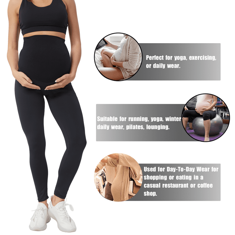 MANZI 2 Pack Women Fleece Lined Maternity Leggings with Full Panel Tights,  Winter Warm Over The Belly Pregnancy Active Wear Athletic Yoga Pants