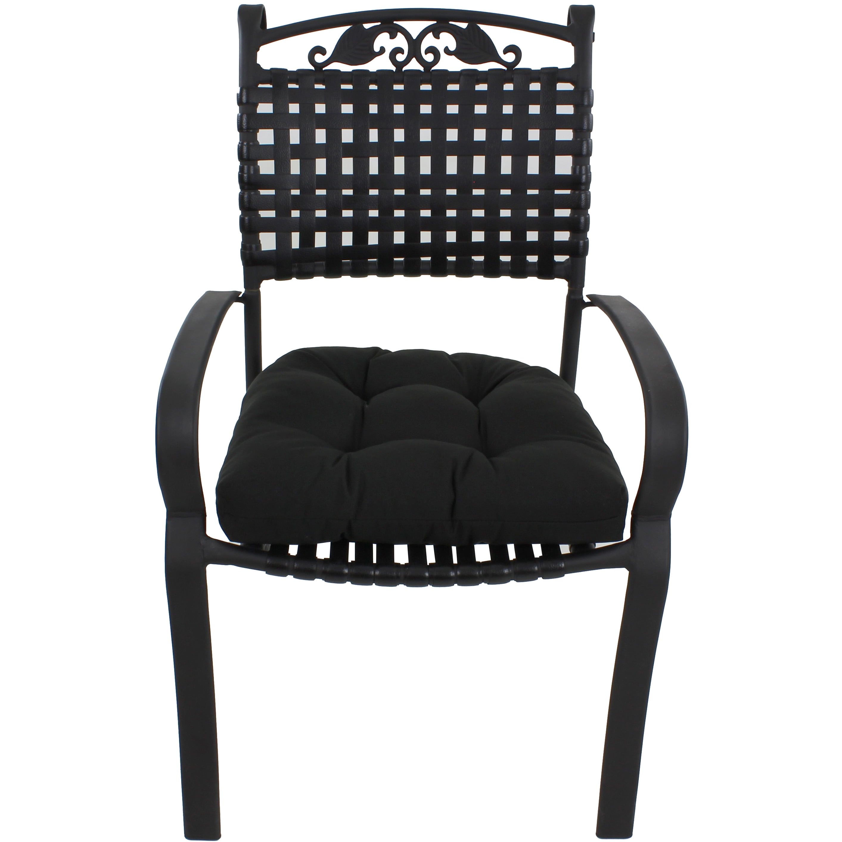 Everything Comfy Black Indoor / Outdoor Seat Cushion Patio D Cushion 20" x 20", 2 Tie Backs