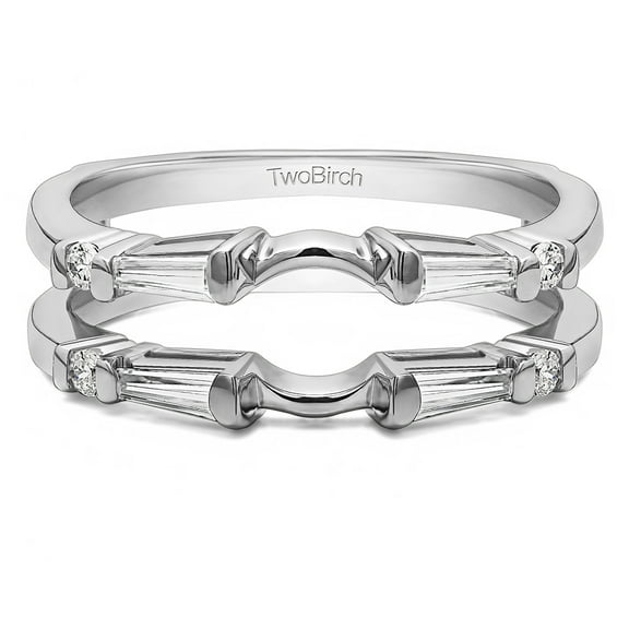 TwoBirch 0.46 Ct. Baguette and Round Solitaire Enhancer in Sterling Silver with Cubic Zirconia (Size 4 to 13 )