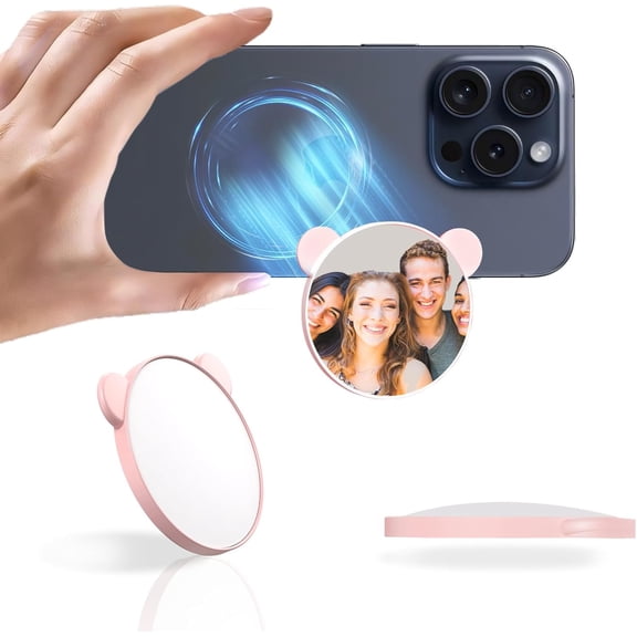 Magnetic Rear Selfie Mirror - Convex Lens for Selfie and Shooting, Compatible with iPhone and Android, Pink