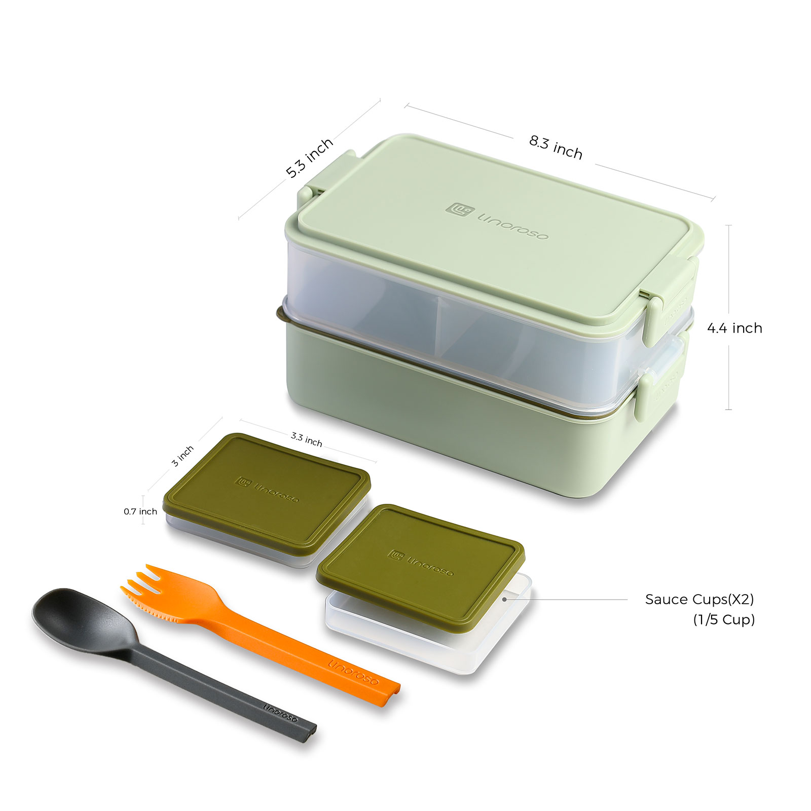 Linoroso All-in-One Bento Box Adult Lunch Box, 2 Stackable Leakproof ...