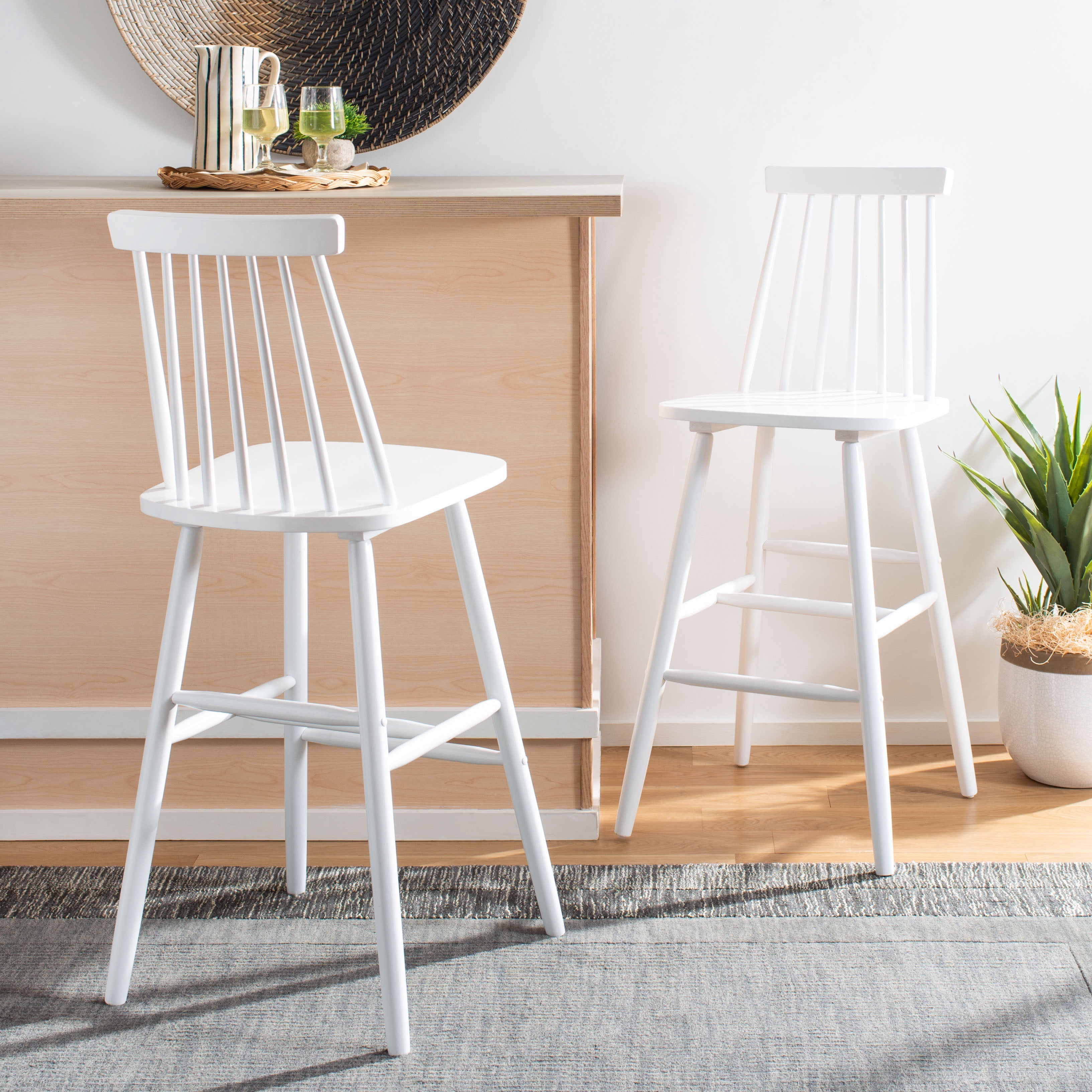 SAFAVIEH Beaufort Solid Spindle Back Bar Stool with Footrest, White