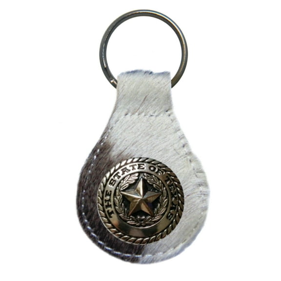 Silver Texas State Seal leather key fob or keychain Hair