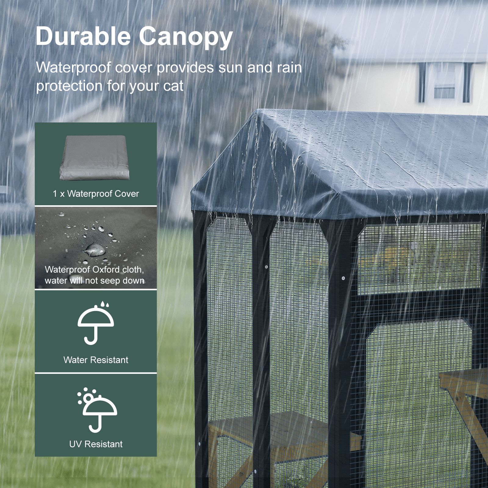 TIMHAKA 72” Catio Outdoor Cat Enclosure, Large Cat Catio for Multiple Cats, Outdoor Cats Enclosure with Waterproof Cover, Black & Yellow
