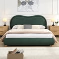 thumbnail image 1 of Queen Size Upholstered Platform Bed Frame with Rounded Corners Curved Headboard, Wooden Slats, Oak Solid Wood Legs, Chenille Fabric, No Box Spring Needed, Easy Assembly, Olive Green, 1 of 12