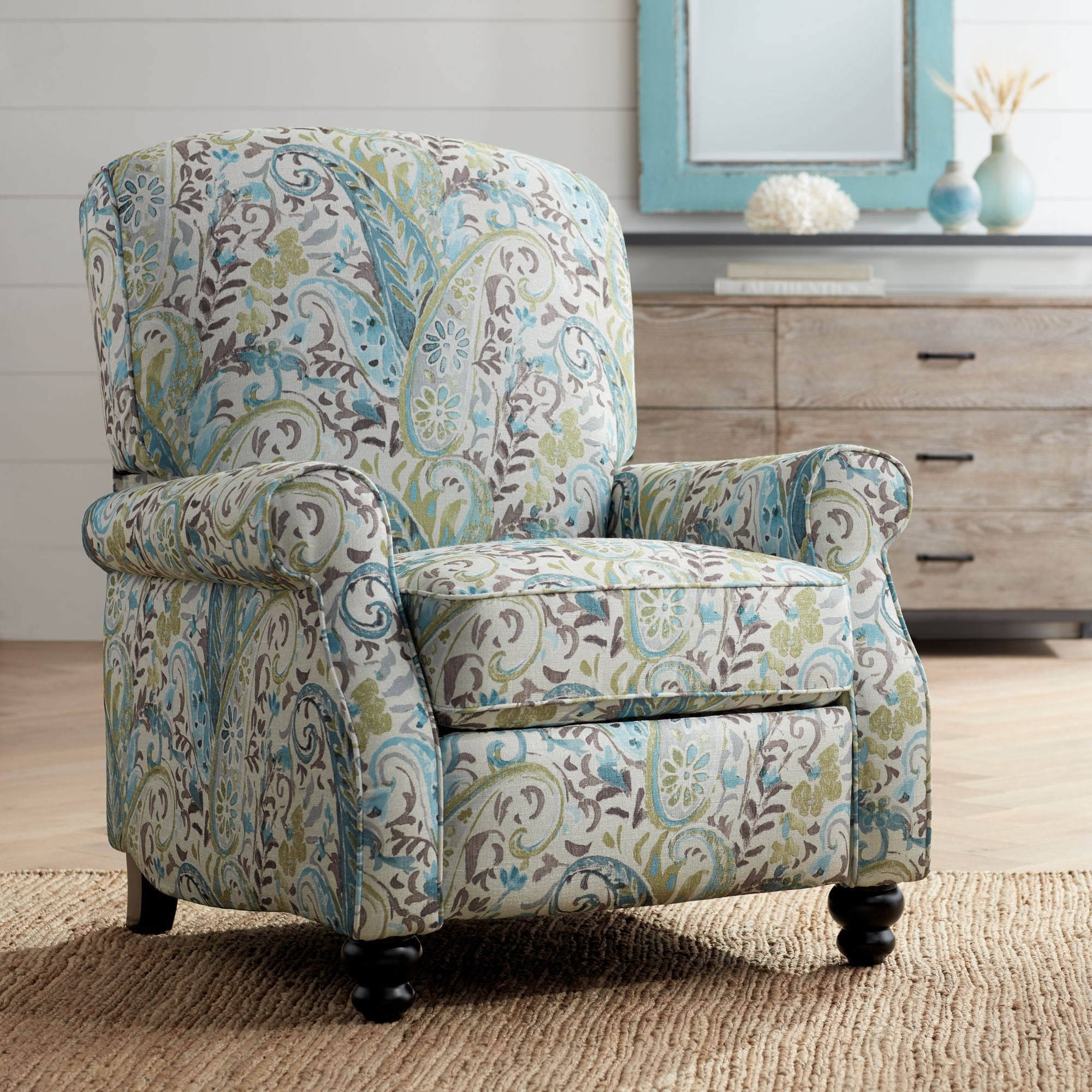 Elm Lane Skye Blue Paisley Patterned Recliner Chair Armchair ...