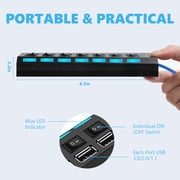 USB Hub 3.0, 7 Port USB Hub Splitter with Individual On/Off LED Switches 2.1ft Extended Long Cable for Laptop, MacBook, Surface Pro