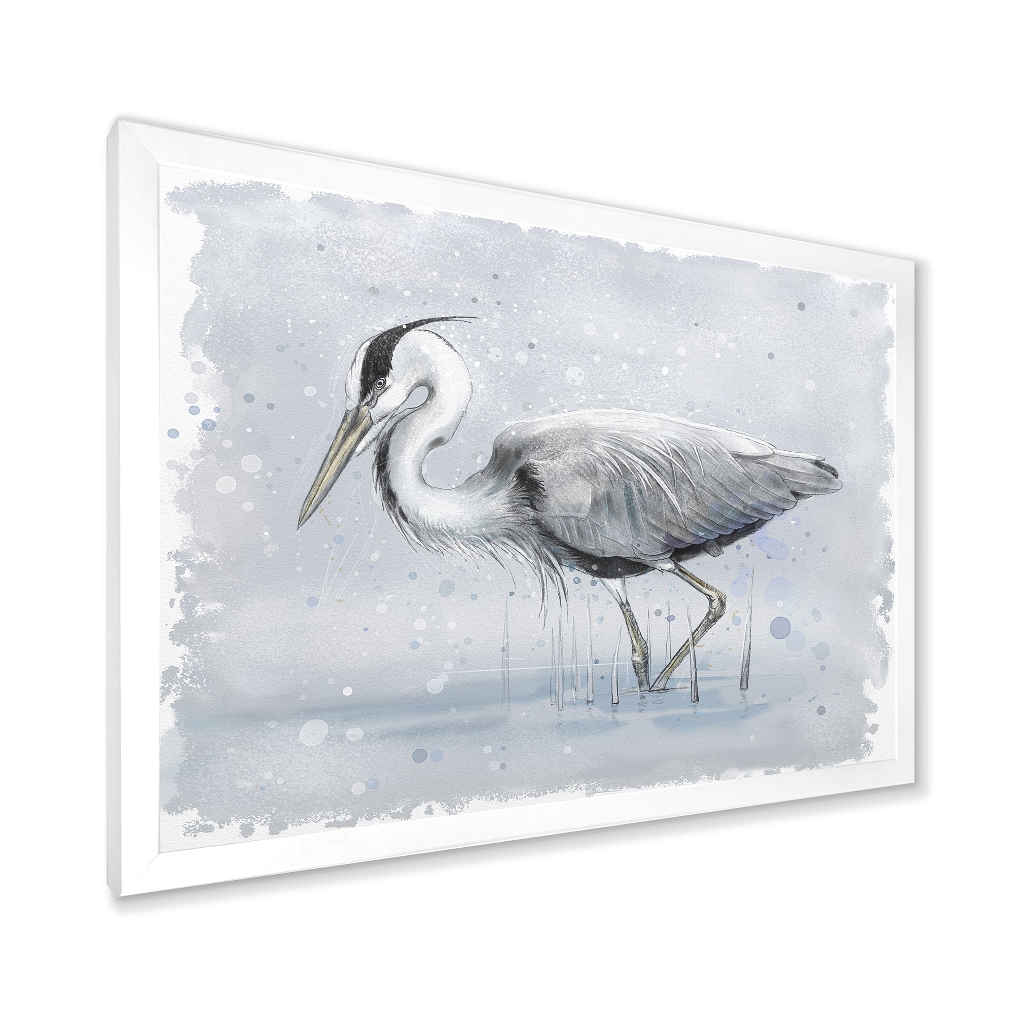 Designart 'Grey Heron Bird In Lake' Farmhouse Framed Art Print