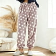 thumbnail image 2 of Women's Fleece Pajama Pants Star Print Elastic Waist Cuffed Ankle Loose Fit Soft Warm Cozy Casual Fall Winter Everyday Lounge Sleep Trousers Khaki, 2 of 8