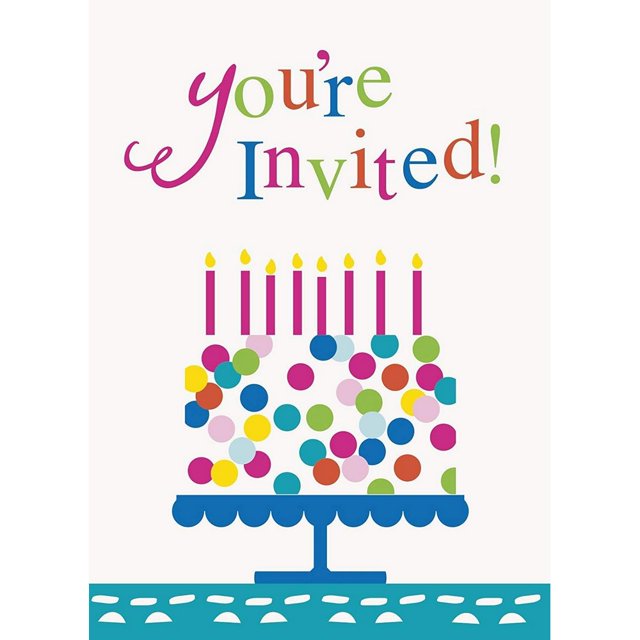Unique Party - Invitaciones Diseño Confeti Cumpleaños - Pack de 8 (Blanco, Multicolor)