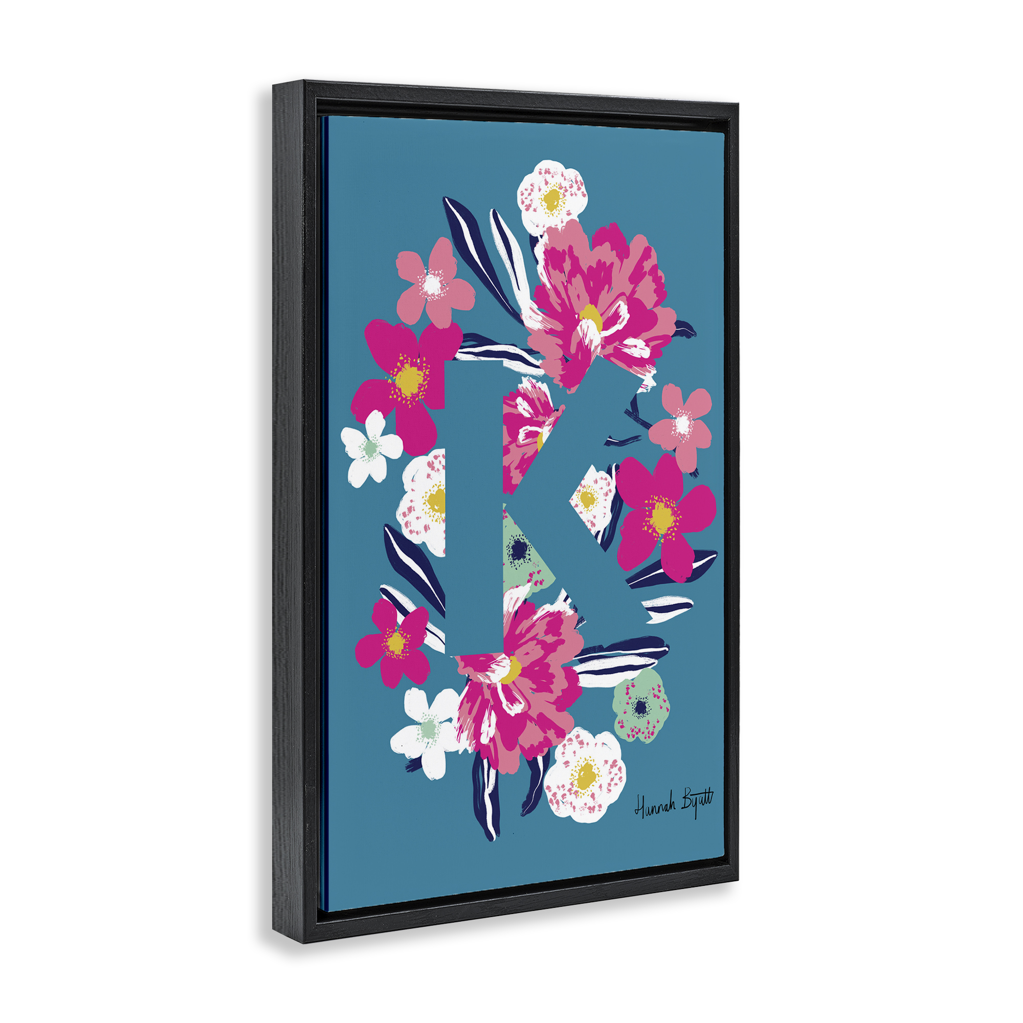Stupell Industries Floral Bloom Letter K Botanical & Floral Painting Black Floater Framed Art Print Wall Art, 17 x 25