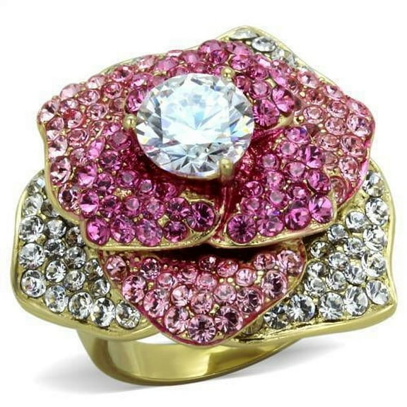 Womens Rings IP Gold(Ion Plating) Stainless Steel Ring with AAA Grade CZ in Clear TK1624