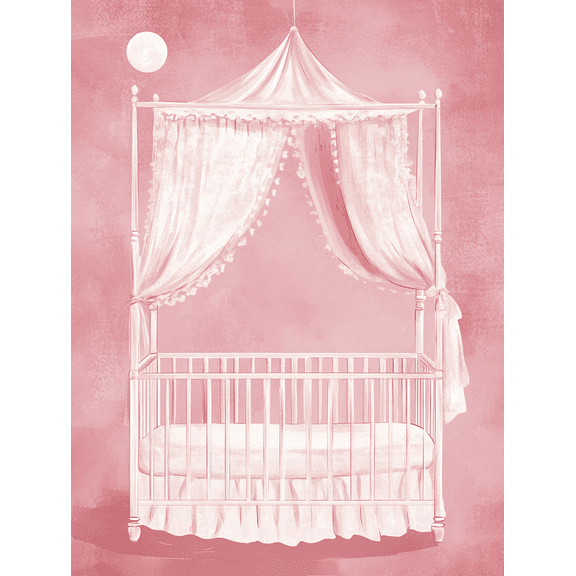 Romantic Crib Canopy Canvas Print/Wall Art, Suitable for Nursery Decor, Bedroom Decor, Girl's Room Decor, Baby Room Decor, and Princess Themed Room Decor.
