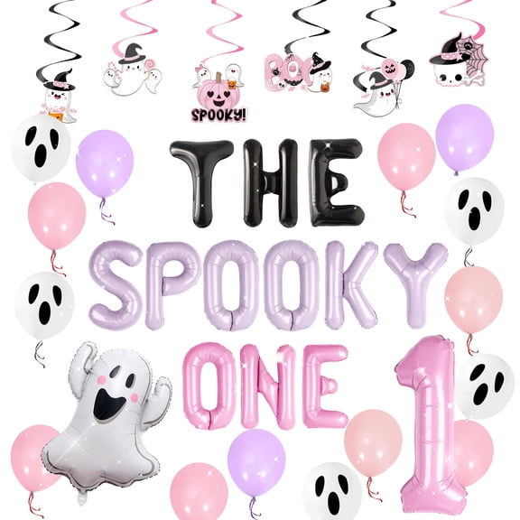 Halloween Party Decorations Set - The Spooky One Theme with Pink Purple Balloons & Ghost Decor