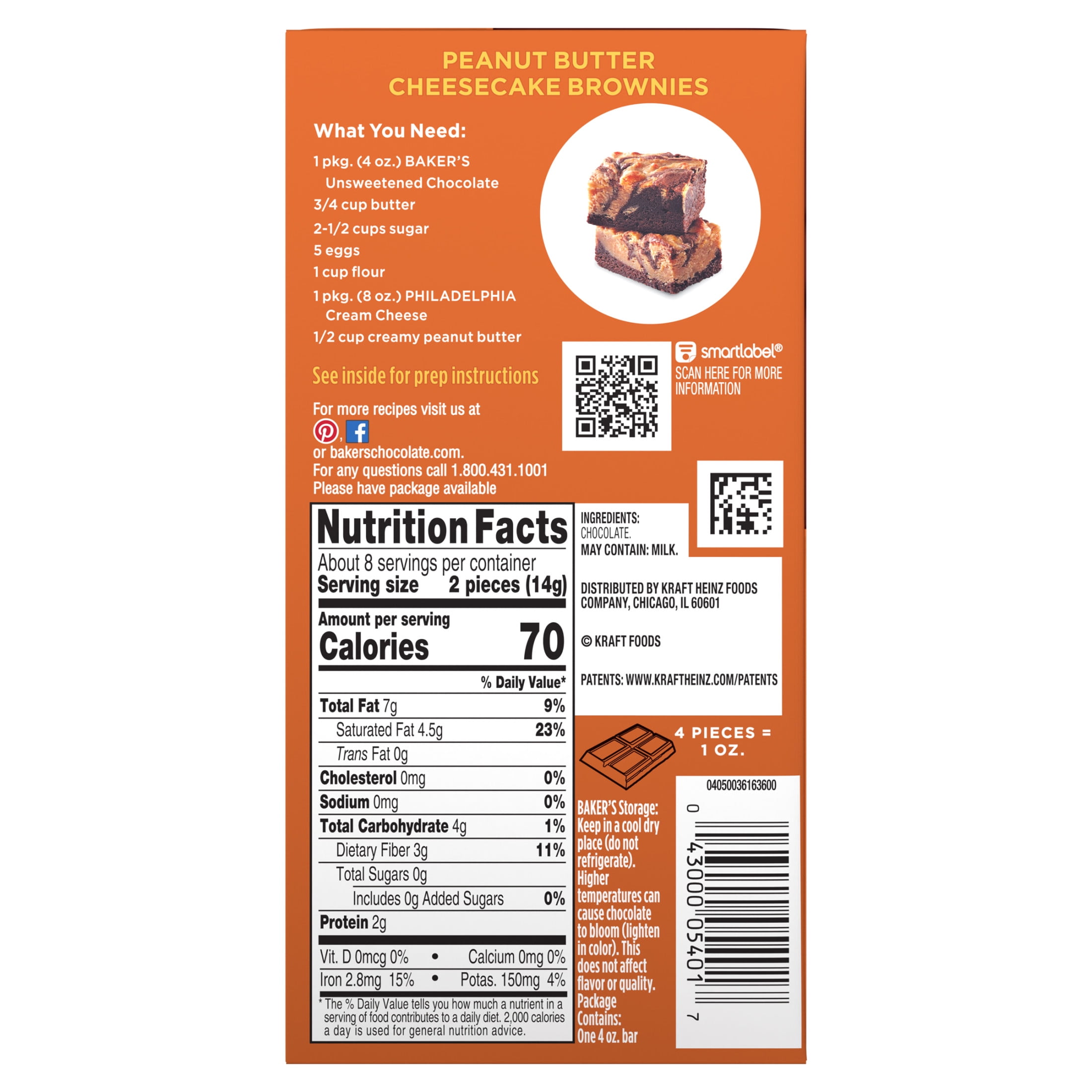 (3 pack) Baker's Unsweetened Chocolate Premium Baking Bar with 100 % Cacao, 4 oz Box