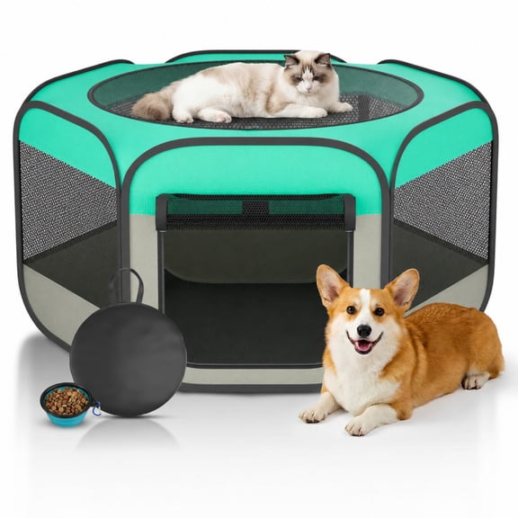 MAXLAPTER Pet Playpen for Dogs, 44.88" Portable Dog Playpen, Foldable 600D Oxford Pet Tent with Removable Top, Zipper Door, Carry Bag and Collapsible Bowl for Indoor Outdoor Travel, Blue